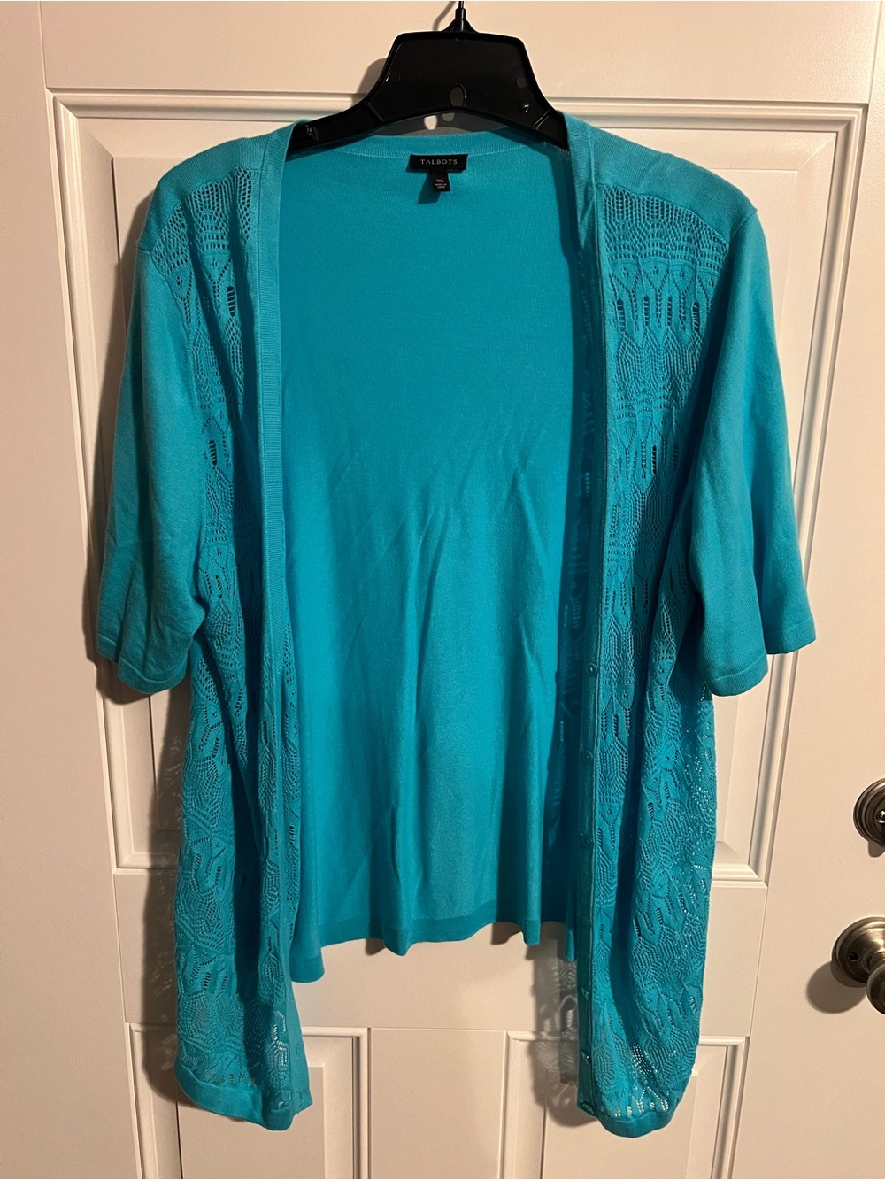 Talbots Teal Short-Sleeve Open Knit Cardigan